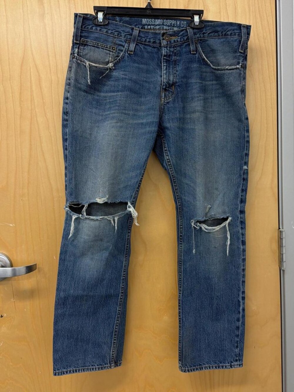Mossimo Supply Co. Blue Distressed Slim Straight Jeans